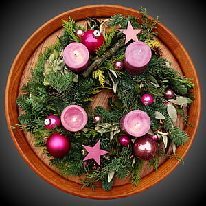 来临, 到来花圈, 圣诞节, 蜡烛, 火焰, 冥想, 粉色