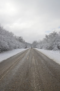 пътищата през зимата, път, зимни, дървета, Зимен пейзаж, Фрост