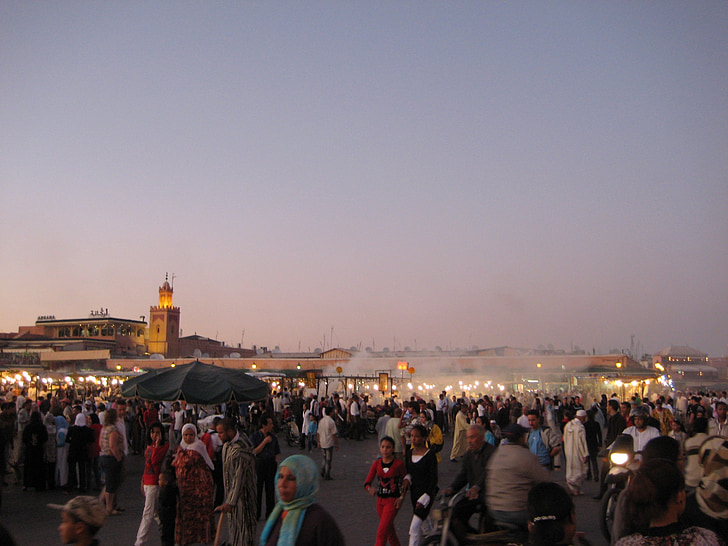 Marrakech, stadscentrum, Medina, abendstimmung, mensen, menigte, Islam
