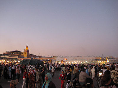 marrakech, town center, medina, abendstimmung, people, crowd, islam