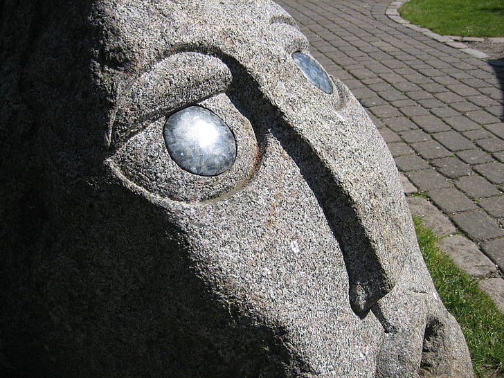 sculpture, face, stone, view, art