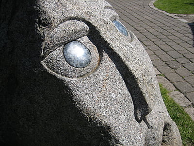escultura, cara, pedra, modo de exibição, arte