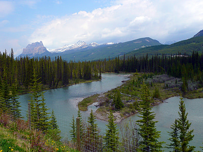 Bow řeka, Canadien Jarda s., hory, řeka, voda, krajina, scenérie