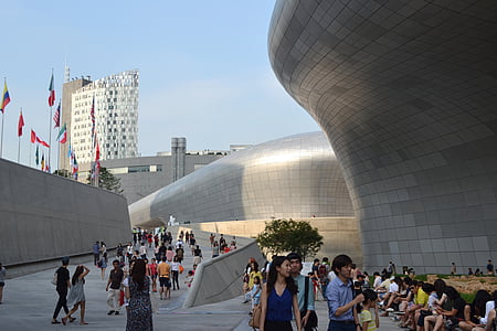 Republikken korea, Seoul, digital design plaza, publikum, folk, Dongdaemun