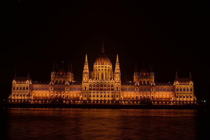 Parlemen, Budapest, Gedung Parlemen Hongaria, modal, Di malam hari, bangunan, Danube