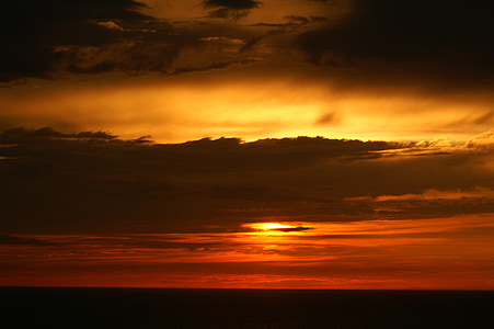 sunset, ocean, twilight, clouds, red orange sky, remanence, seascape
