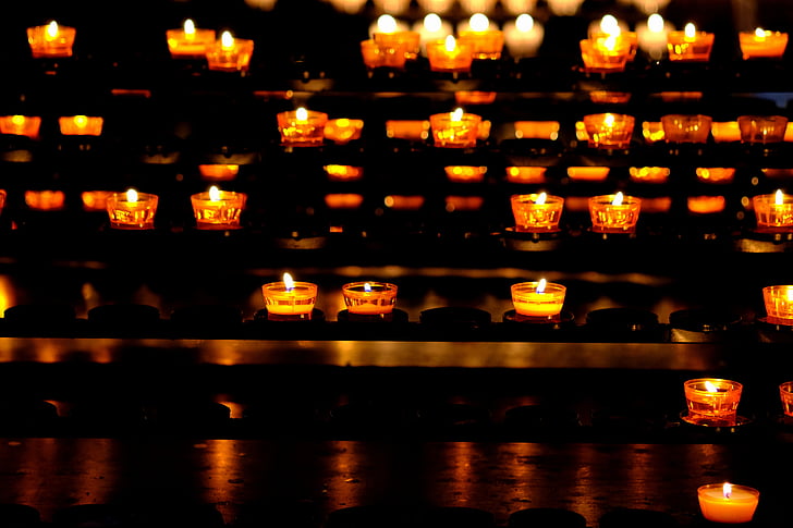 κεριά, φώτα, φως, Εκκλησία, ατμοσφαιρική, φόντο, spieglung