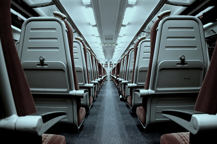 sièges, train, système de transport, voyage