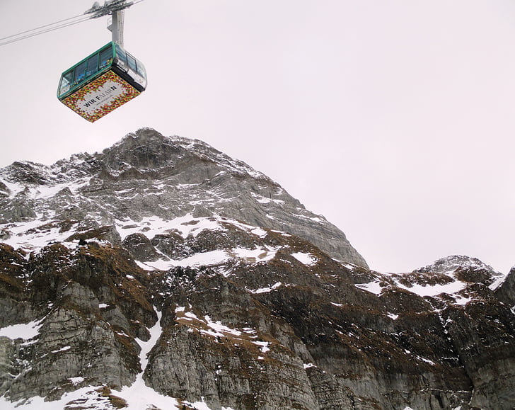 hegyi vasút, felvonó, hegyi, Svájc säntis, Appenzell, téli, svájci Alpokban