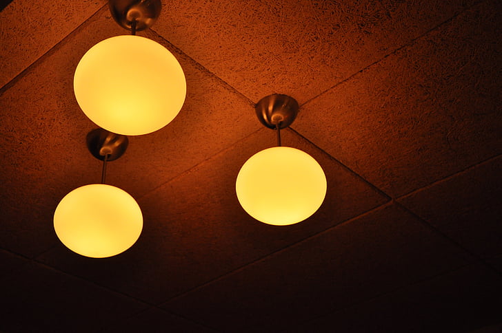 lampan, gul, ljus, belysning