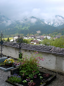 hřbitov, Tyrolsko, hřbitovní zeď, kříž, tepané železo, umění, hrob