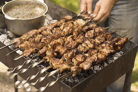 carne, griglia, kebab dello shish, estate, gioia, Accessori per barbecue