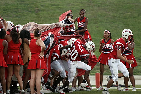jalgpallikoondis, cheerleaders, enne mängu, konkurentsi, High school Jalgpall, meeskond, Ameerika jalgpall