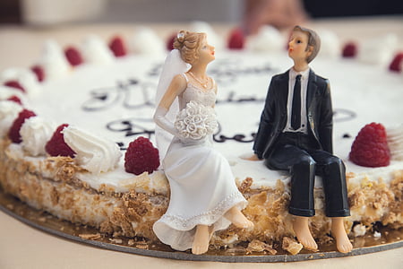 pastel de boda, novia, novio, marido, esposa, pastel, ceremonia de