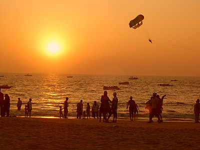 zonsondergang, India, reizen, strand, oranje hemel
