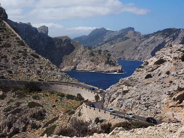 paisagem montanhosa, Mallorca, mar, reservado (a), penhasco, Cap formentor, passar a estrada