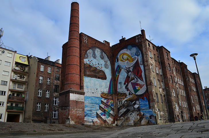 거리 예술, 오래 된 도시, 폴란드, 브로츠와프, 벽화
