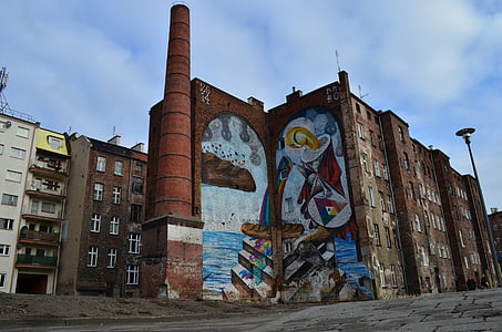 arte di strada, città vecchia, Polonia, Wrocław, murale