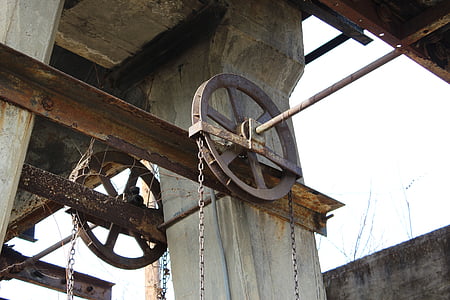 industrial, wheel, chain, metal, rust