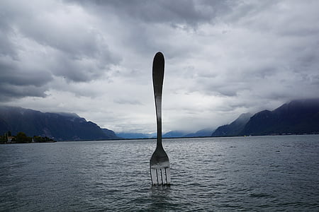 gaffel, søen, trueb, vejr, Vevey, Schweiz, moderne