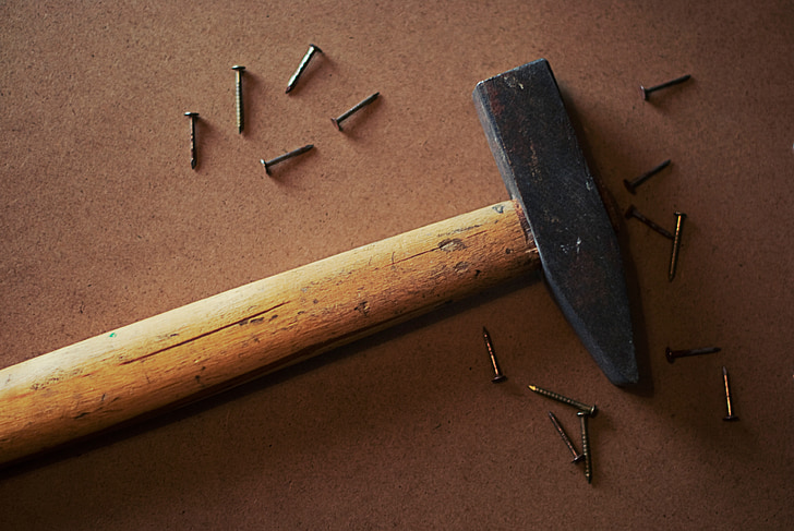 kladivo, nechty, nástroje, drevo - materiál, pracovný nástroj, Vybavenie, stavebný priemysel