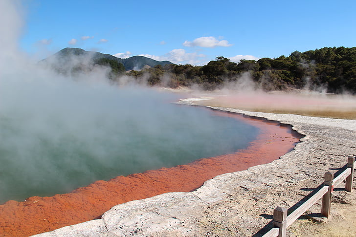 new zealand, volcano area, rotorua, source, hot source, water, steam