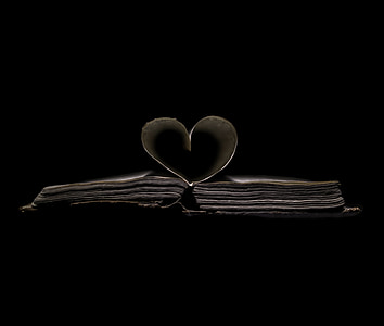 szív, papír szív, könyv, énekeskönyv, szerelem, szív alakú, romantika