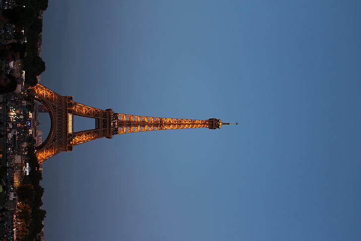 Eifelio, bokštas, Paryžius, Prancūzija, Eifelio bokštas, naktį, atspindys
