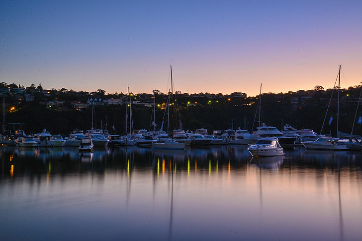 Sydney, Australie, aube, bateaux, Marina, Spit bridge