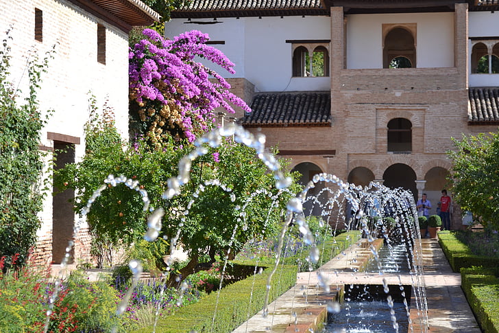 fontein, Alhambra, Granada, Tuin, Spanje