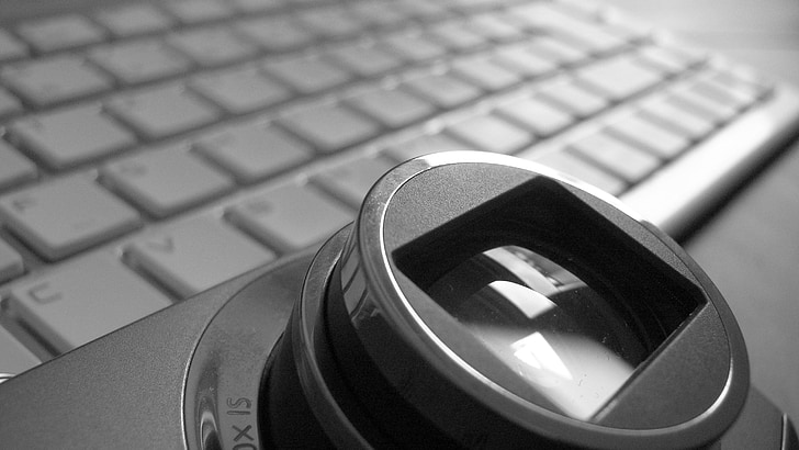 lente, Fotografía, teclado, computadora, Fotografía, cámara, espejado