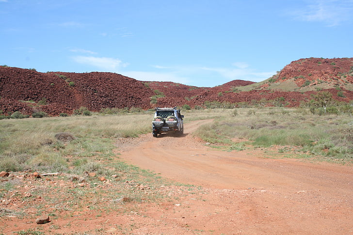 Pilbara, Outback, estrada, vermelho, céu, deserto, Karratha