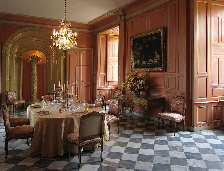 Francúzsko, zámok Villandry, vnútri, interiér, drevo panel, obloženie, Luxusné