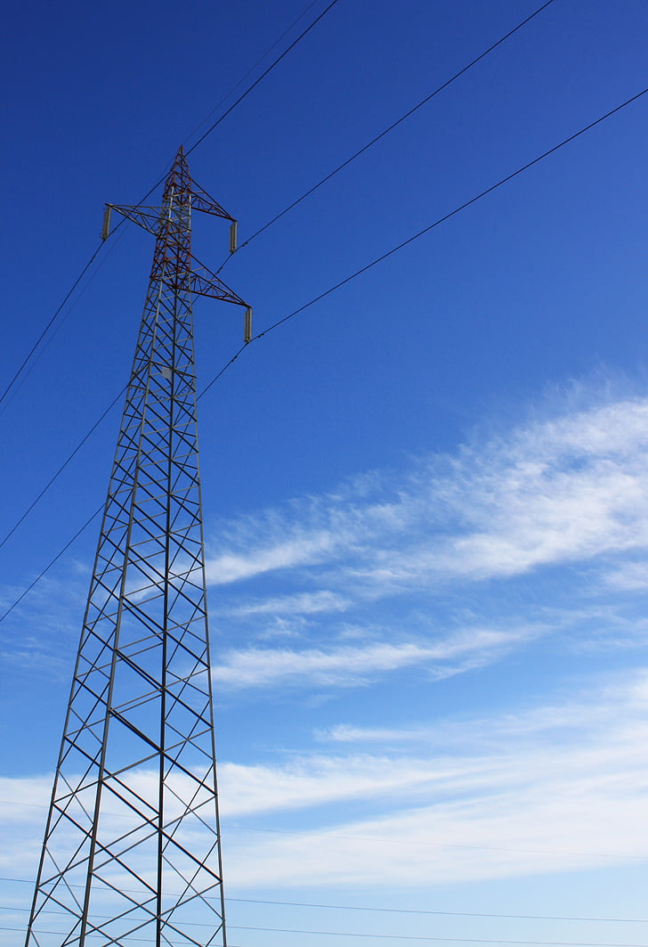 energia, electricitat, cable, cables, cel, conducta, Torre