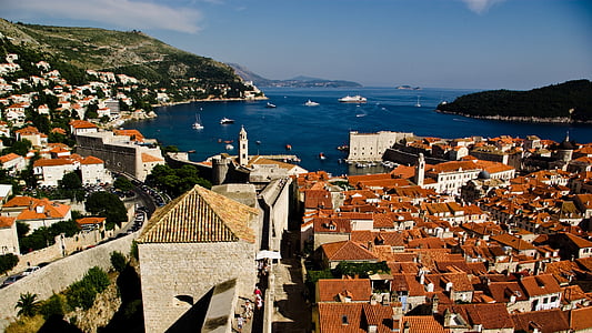 Dubrovnik, tak, väggar, gamla staden, havet, staden, arkitektur