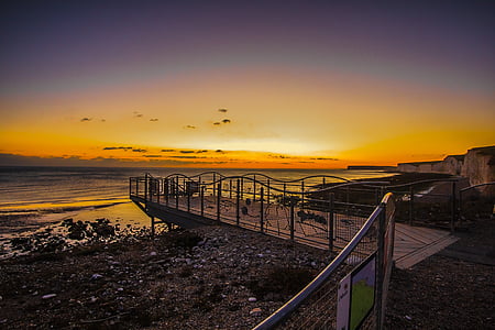 posta de sol, oceà, Costa, Anglaterra