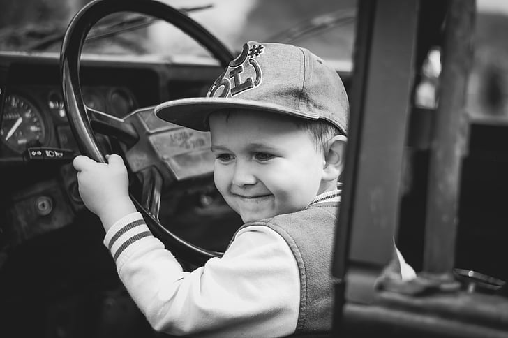 boy, child, happiness, military, auto, steering wheel, driver