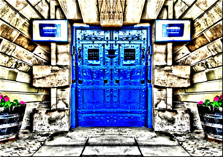 двери, здание, Искусство, эффект, Голубой, Архитектура, Вход
