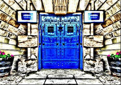 døren, bygning, kunst, effekt, blå, arkitektur, indgang