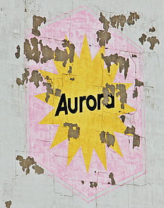 Aurora gebouw, gevel, muur, belettering, verweerde, patina, gebouw