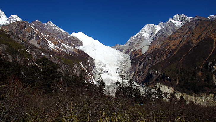 hailuogou, 얼음 폭포, 낮은 고도 빙하, gongga 산의 동쪽 사면, 산, 눈, 자연