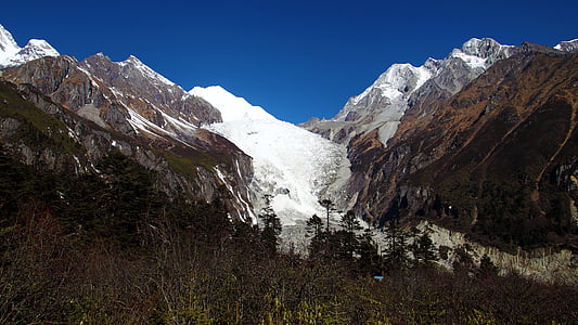 hailuogou, led pada, maloj nadmorskoj visini ledenjaka, zapadnoj padini planine gongga, planine, snijeg, priroda