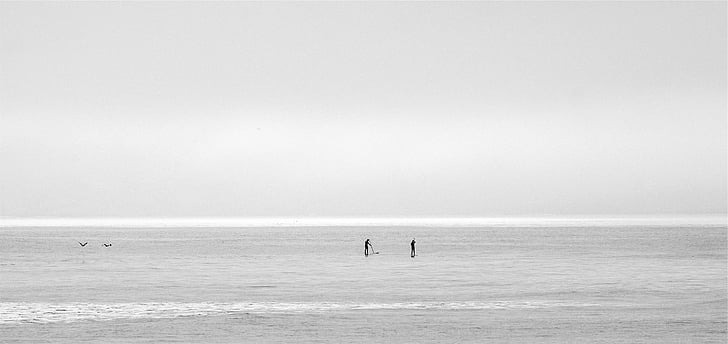 Costa, durante el día, Océano, mar, Horizon, cielo, paddle board