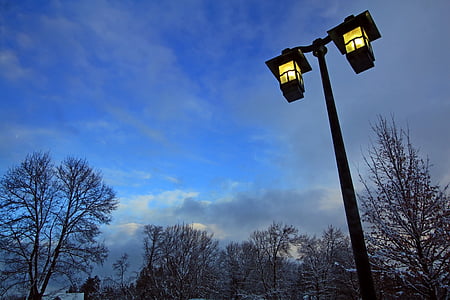 light, illuminated, post, outdoors, park, night, bright