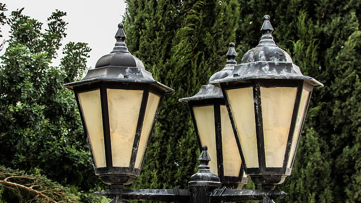 lanterner, lys, lamper, elegante, forvitret
