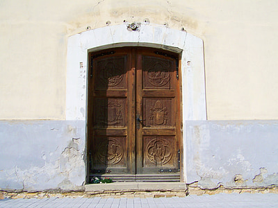 puerta de madera antigua, puertas paneladas, antigua