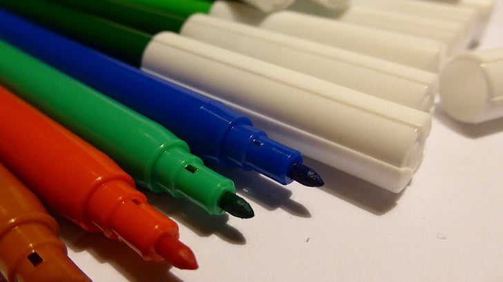 merasa ujung pena, warna, warna-warni, alat tulis, pena, cat, anak-anak