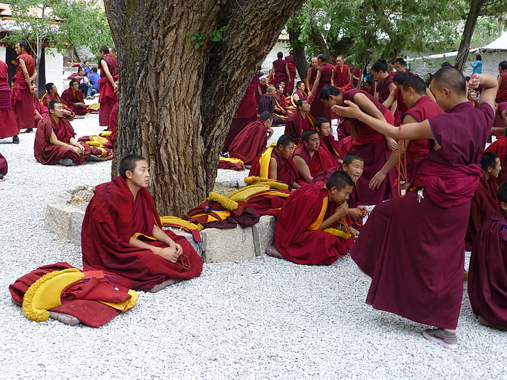 Tibet, Monastère de Séra, jhasa, Gelugpa, session de discussion, sérums, bouddhisme