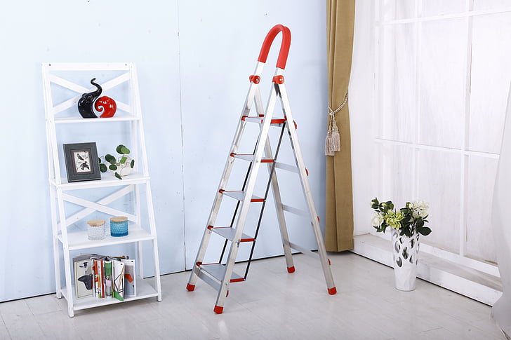 folding ladder, stainless steel, safety ladders, indoors, ladder, domestic Room, home Interior