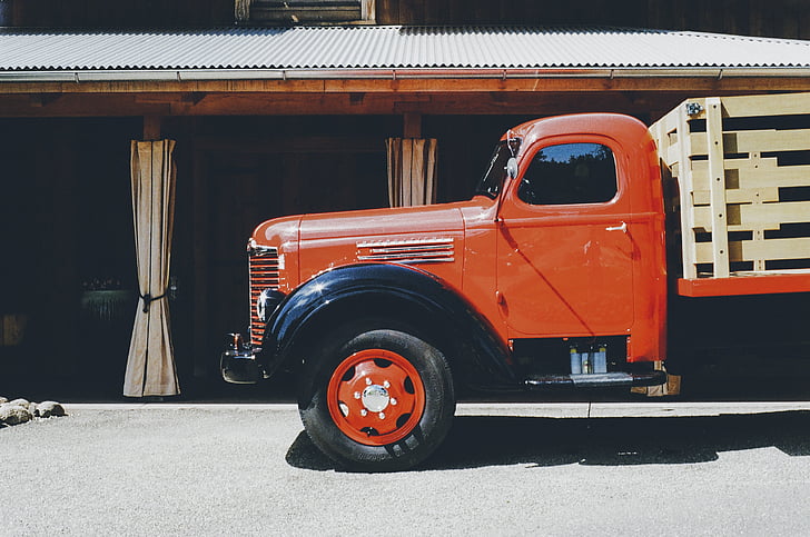 truck, lorry, transport, vintage, red, oldtimer, vehicle